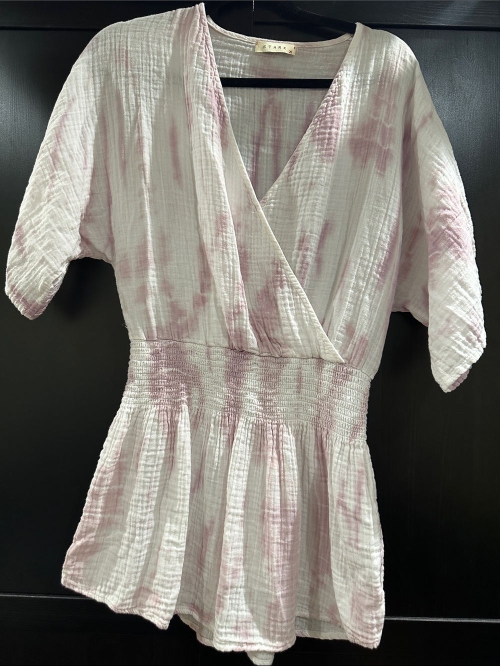 STARK X  Light Pink Tie-Dye Wrap Smocked-Waist Tunic